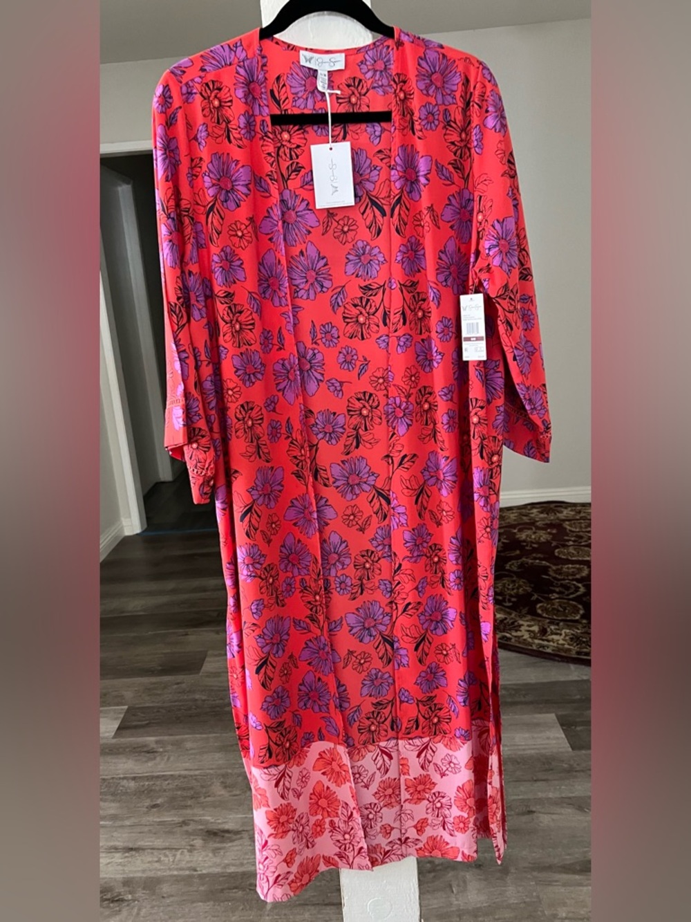 Jessica Simpson Women’s Duster With Lace Insert In Floral.